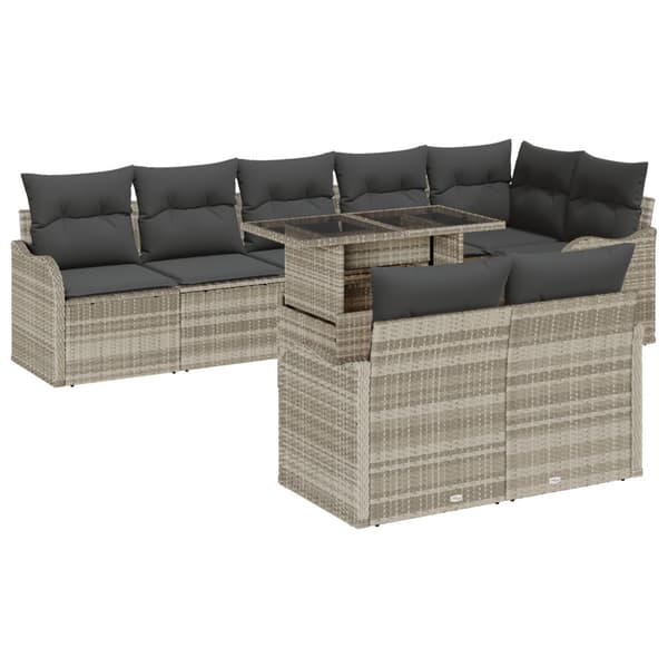 Lounge-set med kudde 9 pcs Ljusgrå Poly rattan