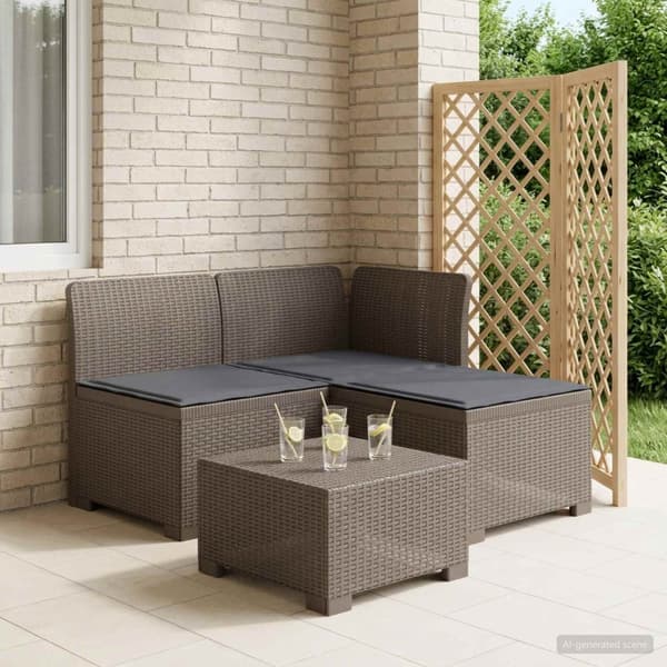 3-sits trädgårdsoffa med kuddar Rattan-look PP Ljusgrå