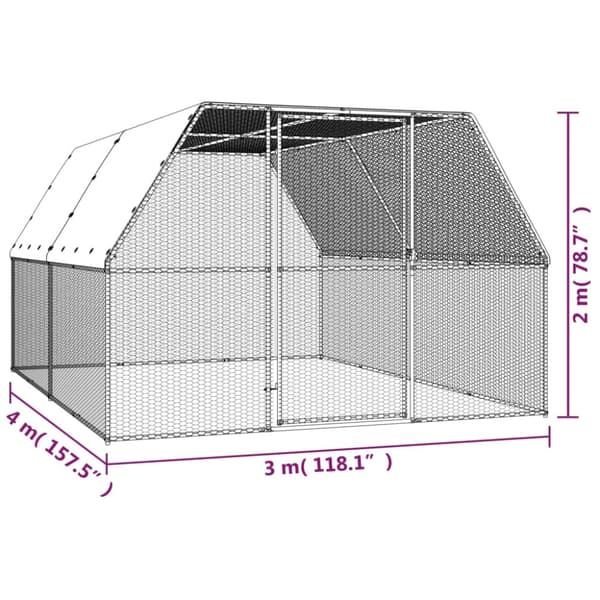 Hönsbur för utomhusbruk 3x4x2 m galvaniserat stål