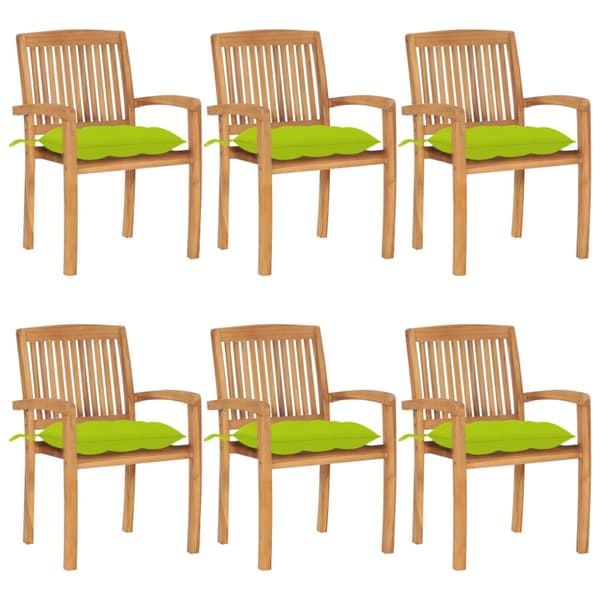 Stapelbara trädgårdsstolar med dynor 6 st massiv teak