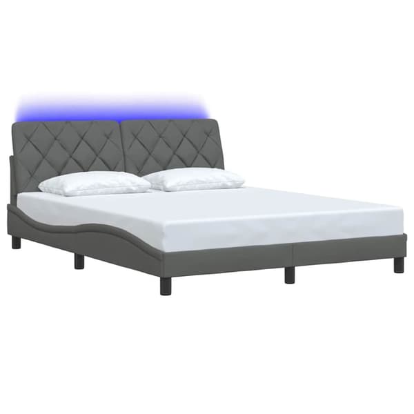 Bed Frame with LED without Mattress Dark Grey 160x200 cm Fabric