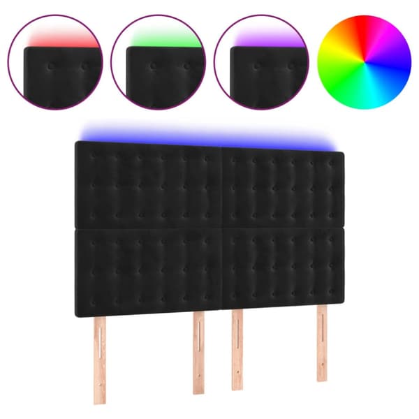 Sänggavel LED svart 144x5x118/128 cm sammet