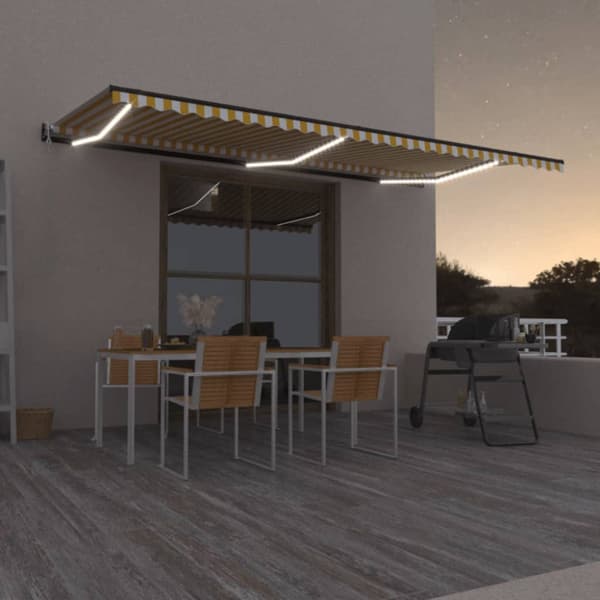 Automatisk markis med vindsensor & LED 600x350 cm gul/vit