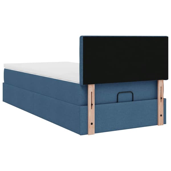 Ottoman sängram med madrass blå 90x190 cm tyg