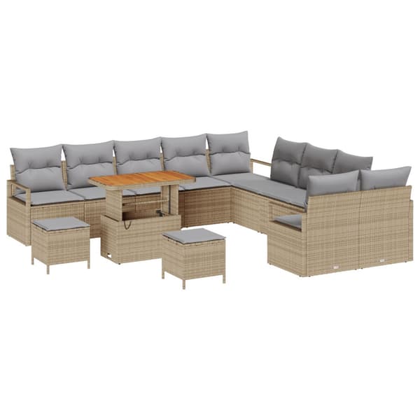 Trädgårdsoffset med kudde 13 pcs Beige konstrotting