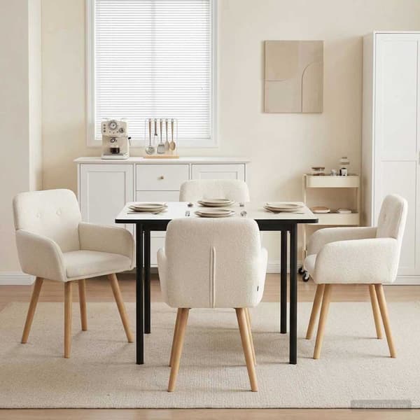 Matstolar 4 pcs Bouclé Gräddvit 59 x 57 x 85 cm