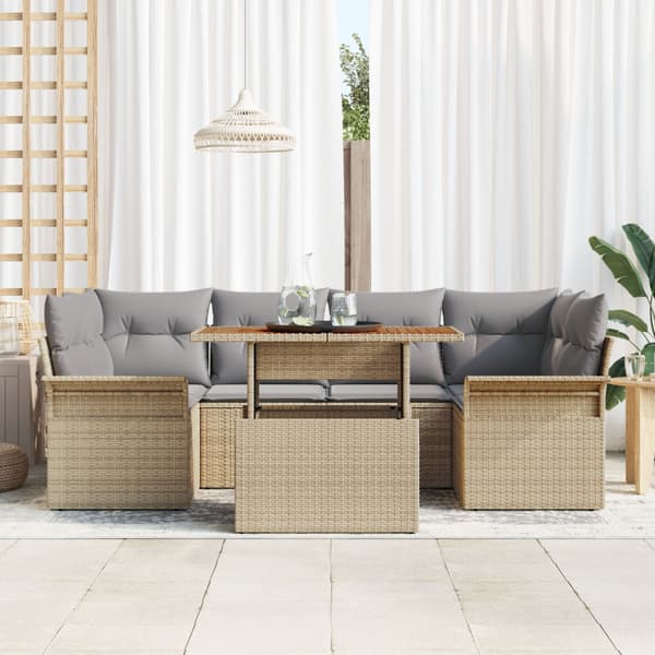 Trädgårdsoffset med kudde 7 pcs beige och ljusgrå