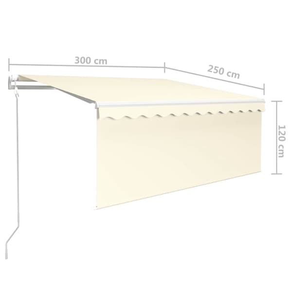 Automatiserad markis vindsensor rullgardin LED 3x2,5m gräddvit