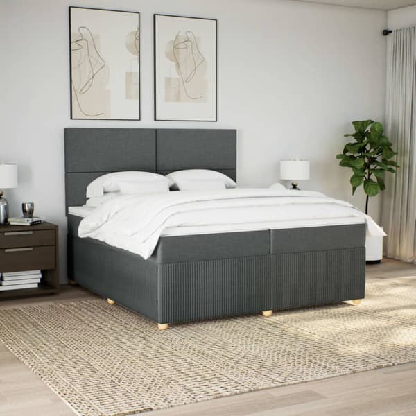 Ramsäng med madrass mörkgrå 200x200 cm tyg