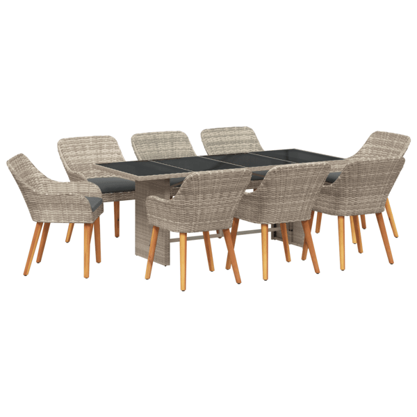 Trädgårdsmöbelset 9 pcs Ljusgrå konstrotting
