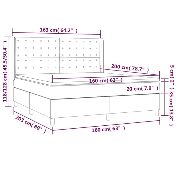 Ramsäng med madrass & LED mörkblå 160x200 cm sammet
