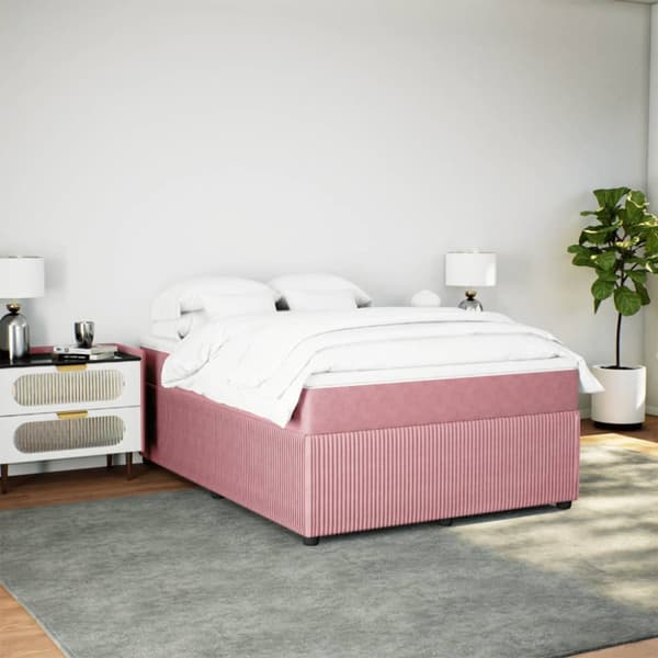 Ramsäng med madrass rosa 140x190 cm sammet