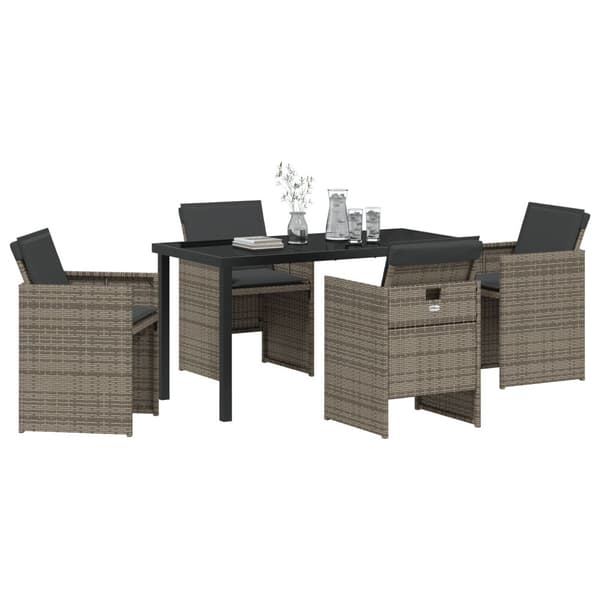 Trädgårdsmöbelset med kudde 5 pcs Grå konstrotting