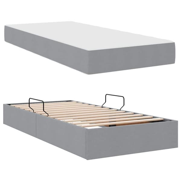 Förvaringssäng med madrass Ljusgrå 100 x 200 cm Polyester