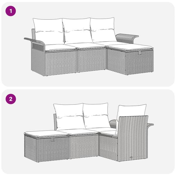 Trädgårdsoffset med kudde med lagring 4 pcs Grå konstrotting