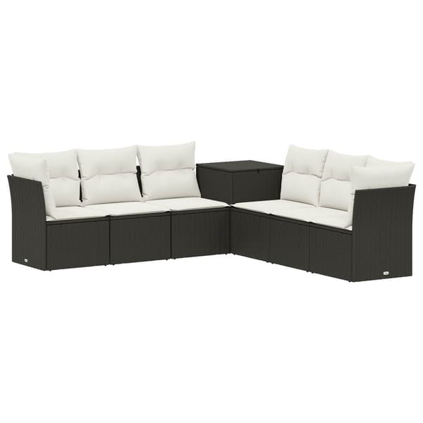 Soffset 7 pcs Svart och krämvit Poly Rattan och stål