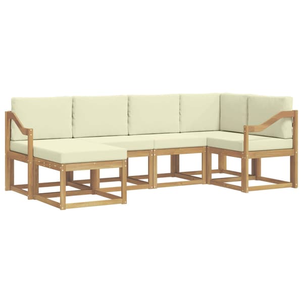 Utomhussoffset med kudde 6 pcs Vit och grädde Polyester