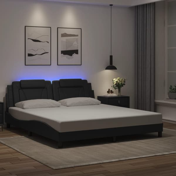 Bed Frame "Viana" with LED without Mattress Black 180x200 cm