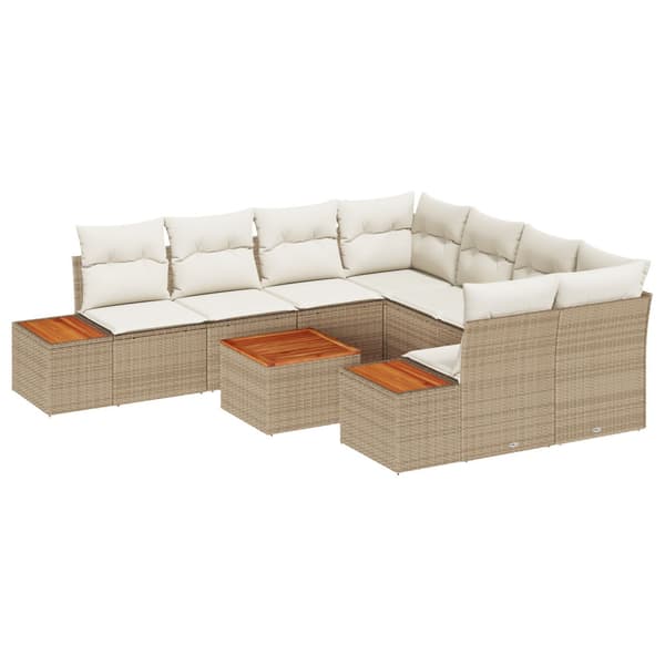 Trädgårdsoffset med kudde 9 pcs Beige Poly rattan
