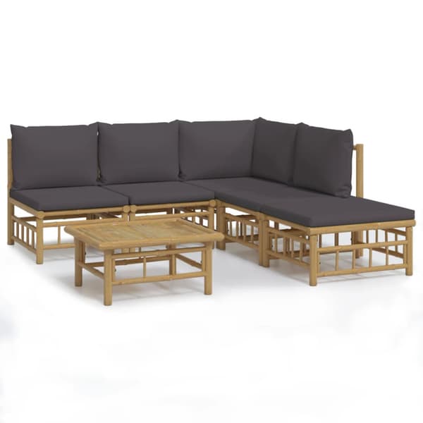 Loungegrupp 6 delar mörkgrå dynor bambu