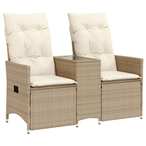 Trädgårdssoffa fällbar 2-sits med bord beige konstrotting