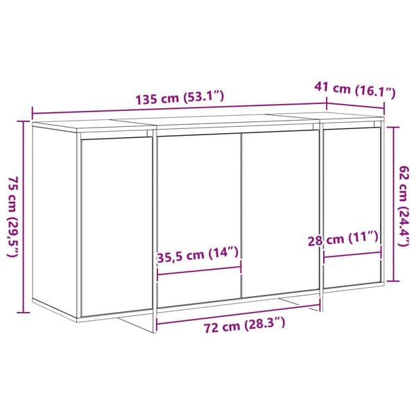 Sideboard Grå Sonoma 135 x 41 x 75 cm Konstruerat trä