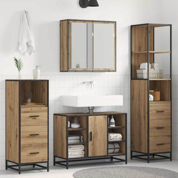 Badrumsmöbelset med låda 3 pcs Artisan Ek Konstruerat trä