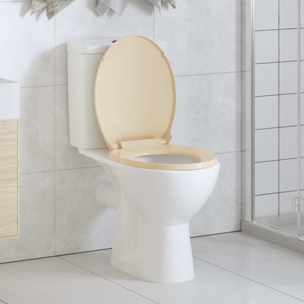 Toalettsits mjuk stängning snabbfäste beige oval