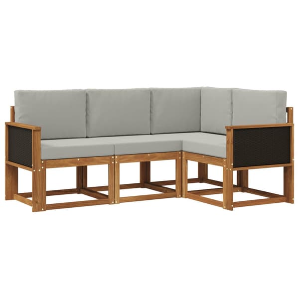 Utomhussoffset med kudde 4 pcs Naturlig och ljusgrå Polyester