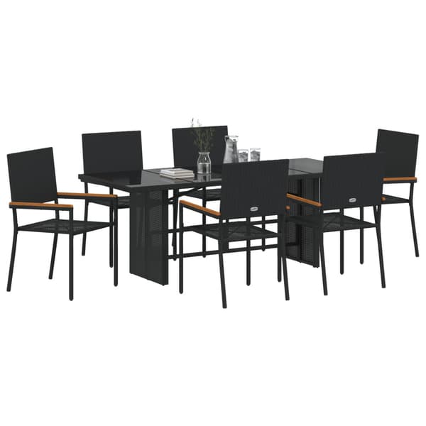 Trädgårdsmöbelset 7 pcs Svart konstrotting