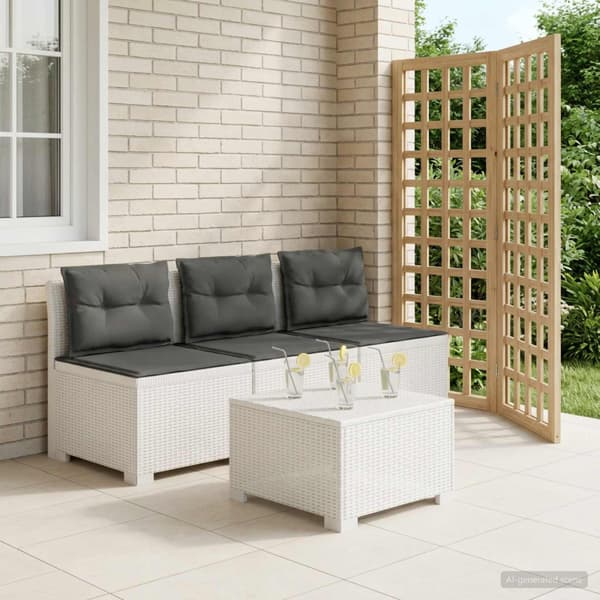 3-sits trädgårdsoffa med kuddar Rattan-look PP Vit