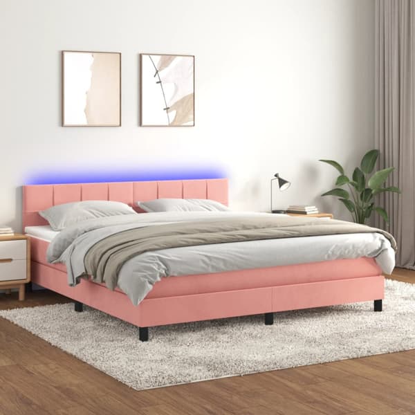 Ramsäng med madrass & LED rosa 160x200 cm sammet