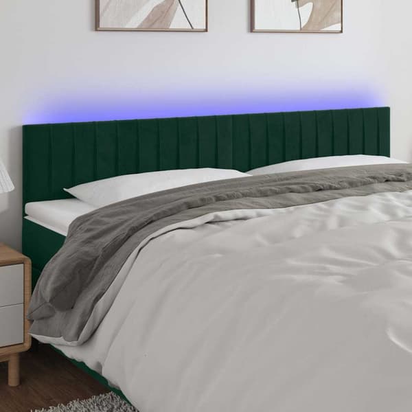 Sänggavel LED mörkgrön 160x5x78/88 cm sammet