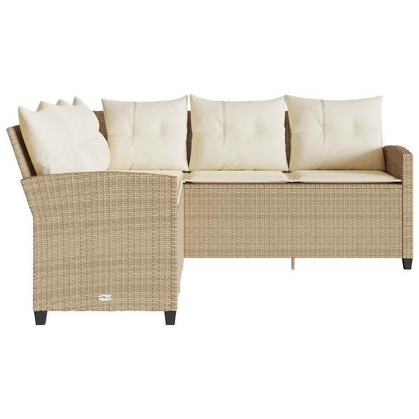 L-formad soffsoffa med kuddar beige konstrotting