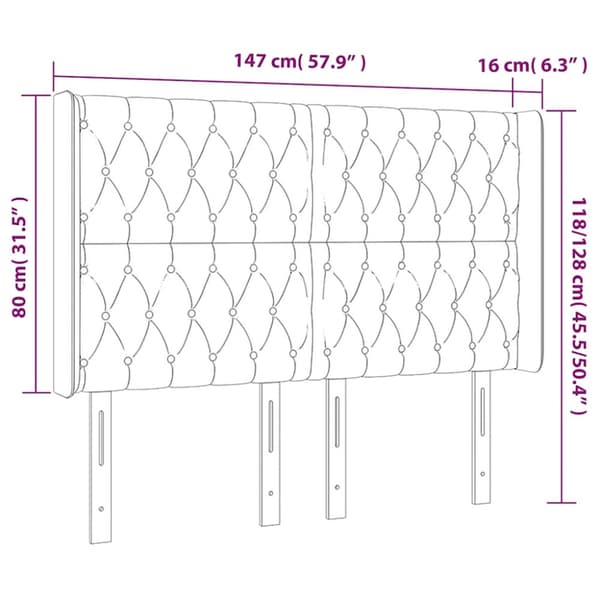 Sänggavel LED grön 147x16x118/128 cm sammet