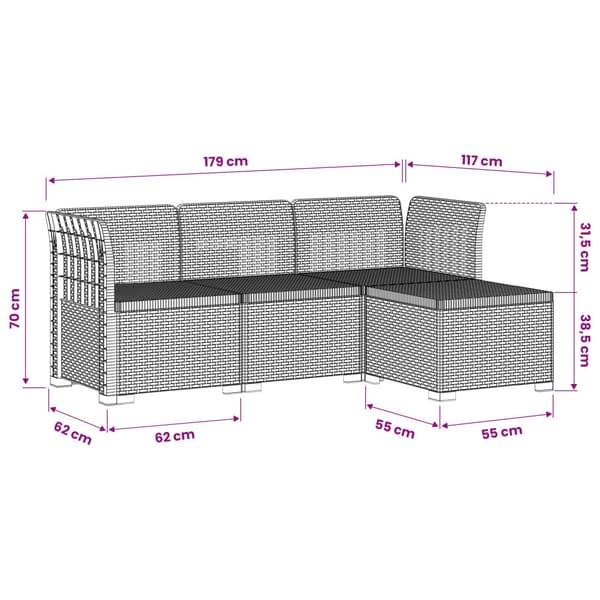 4-sits Trädgårdsoffa Rattan Look PP Brun