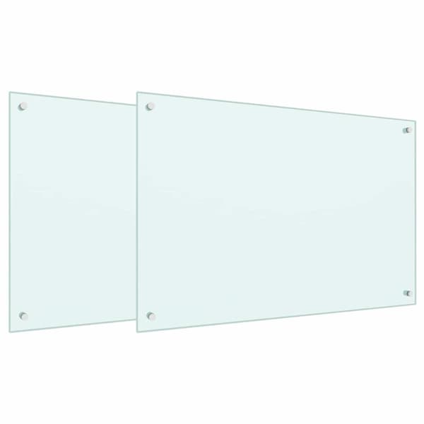 Köksskydd 2 pcs Vit 90 x 60 cm härdat glas