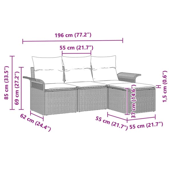 Trädgårdsoffset med kudde 4 pcs Grå konstrotting