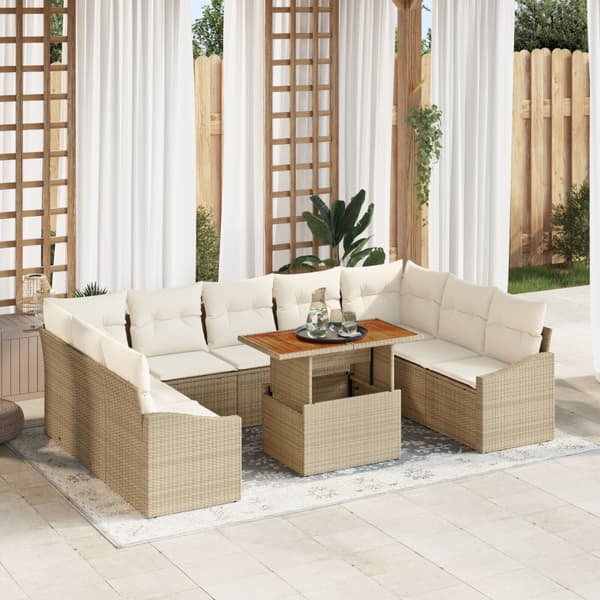 Trädgårdsoffset 10 st Beige Poly rattan