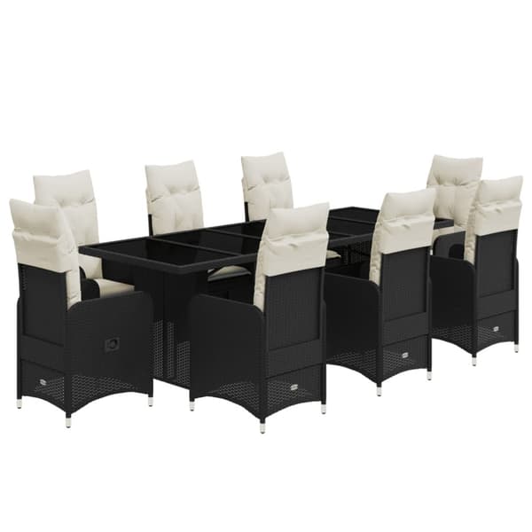 Caféset med dynor 9 delar konstrotting svart