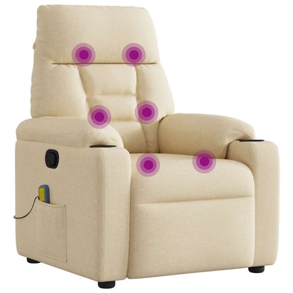 Massagefåtölj gräddvit tyg