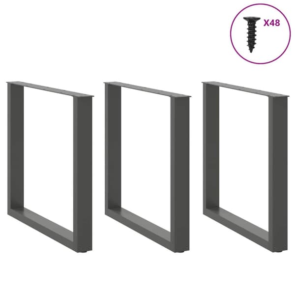 Matbordsben U-formade 3 st antracit 90x(72-73) cm stål