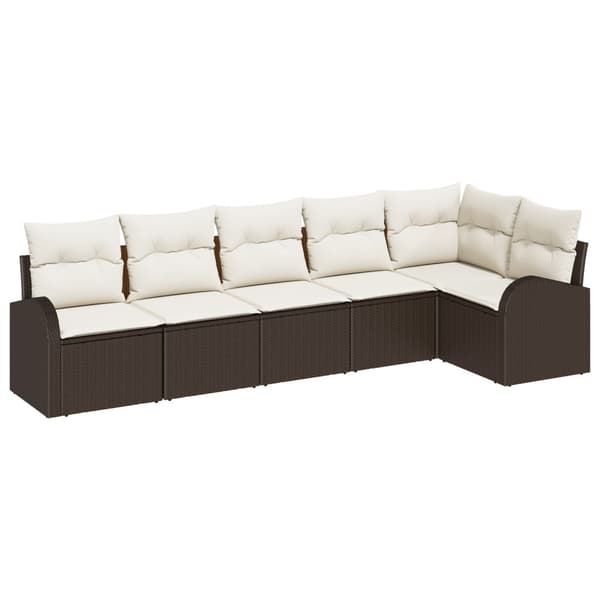 Trädgårdsoffset med kudde 6 pcs Brun Poly rattan