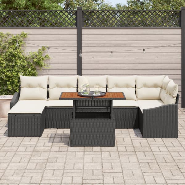 Trädgårdsoffset med lagring 8 pcs Svart Poly rattan