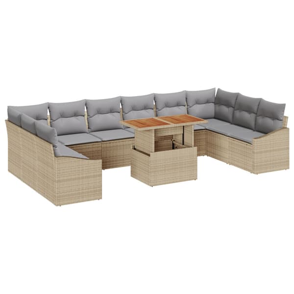 Trädgårdsoffset med lagring 11 pcs Beige Poly rattan