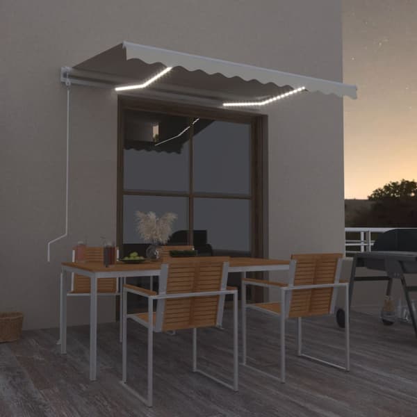 Automatisk markis med vindsensor & LED 350x250 cm gräddvit