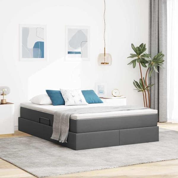 Förvaringssäng med madrass Mörkgrå 140 x 200 cm Polyester