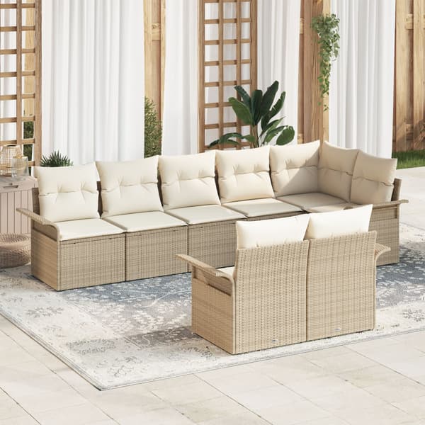 Trädgårdsoffset med kudde 8 pcs Beige konstrotting