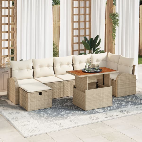 Trädgårdsoffset med kudde med lagring 8 pcs Beige konstrotting