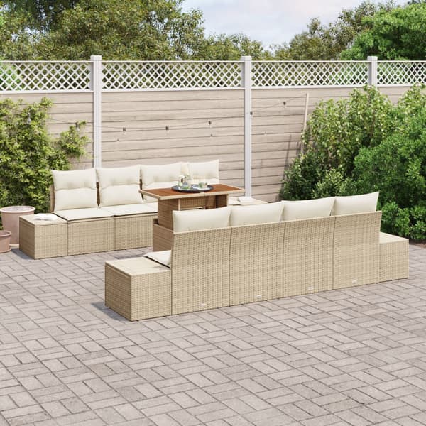 Trädgårdsoffset med lagring 9 pcs Beige Poly rattan